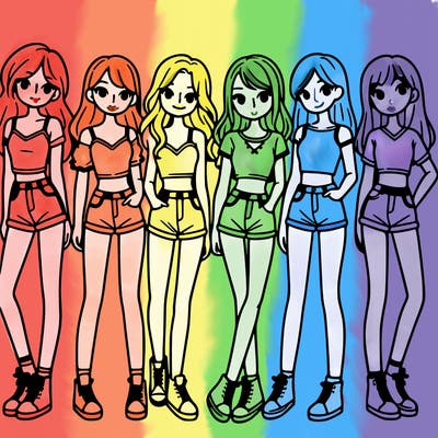 a group of girls wearing crop tops and shorts