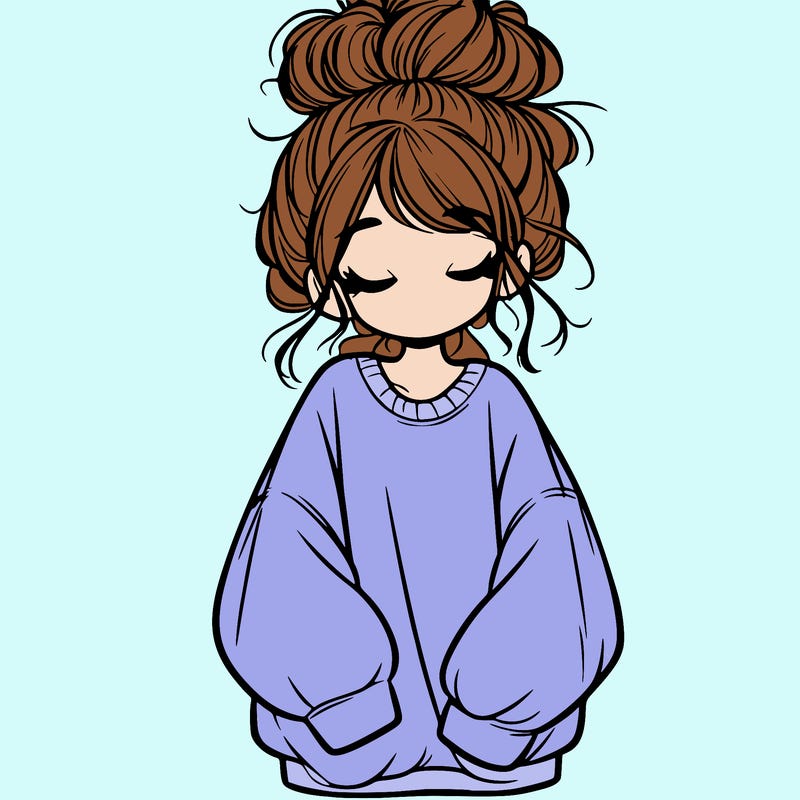 girl with baggy sweatshirt and messy bun