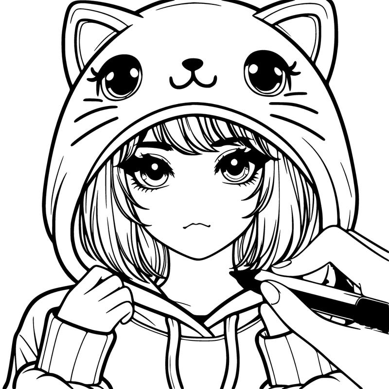 realistic girl with a cat hoodie on