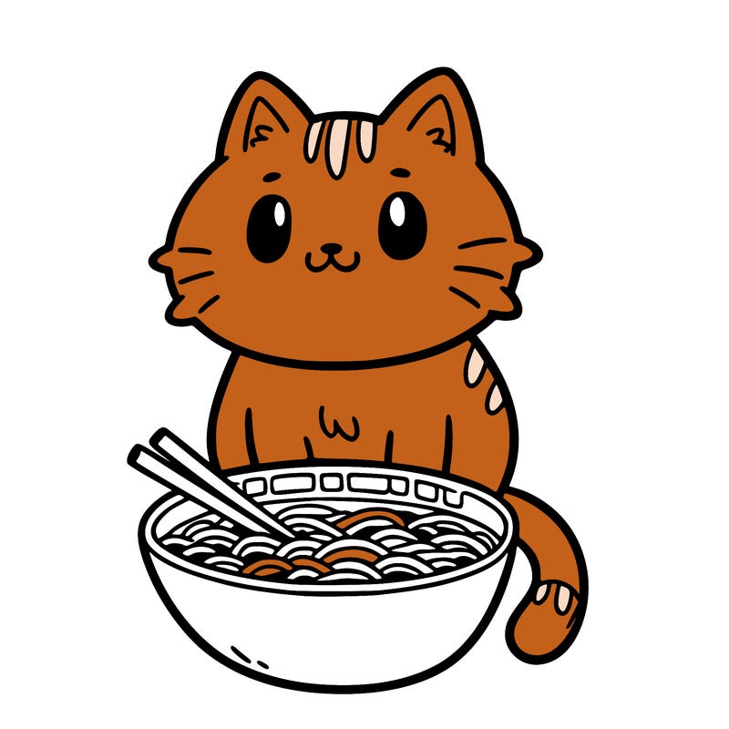 cat sitting in ramen