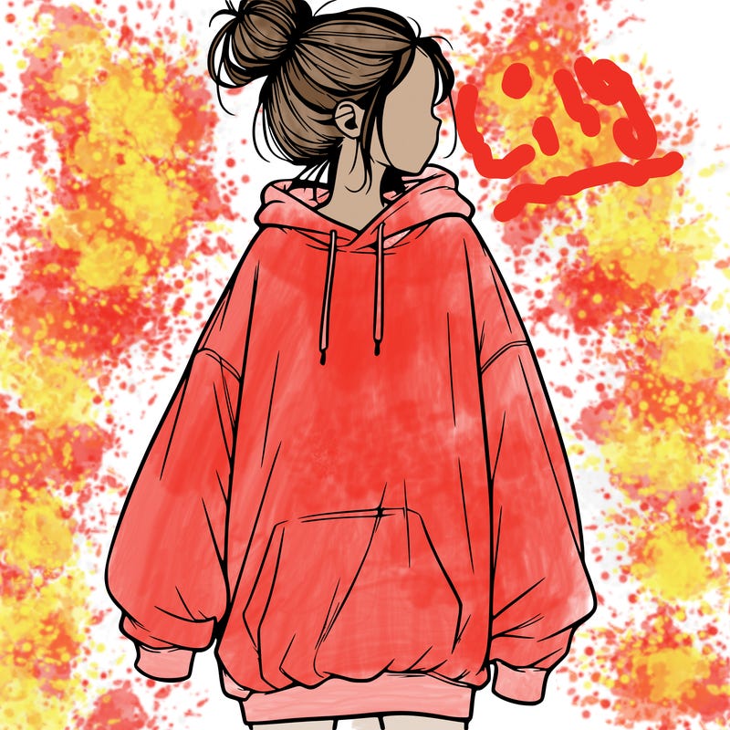 realistic girl with a oversized sweatshirt on and a bun