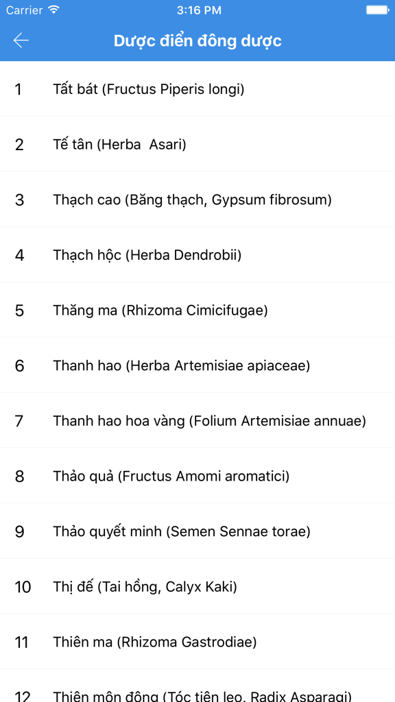 Y học - Dược lý - A list of traditional Eastern medicinal plants and their scientific Latin names in the Vietnamese pharmacology app