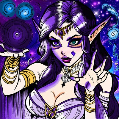 realistic scary beautiful elf sorceress casting spell