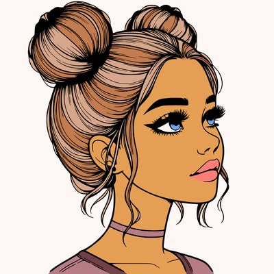 realistic girl with buns on the top of her head