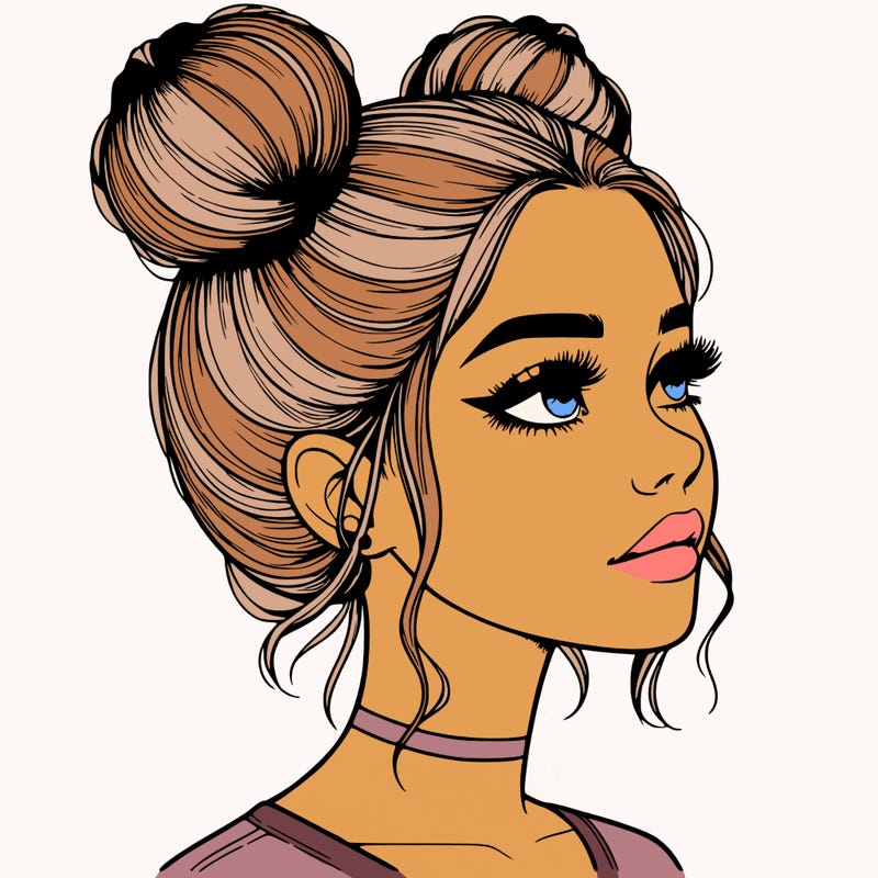 realistic girl with buns on the top of her head