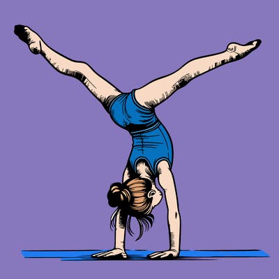 realistic gymnastic hand stand girl in four splits