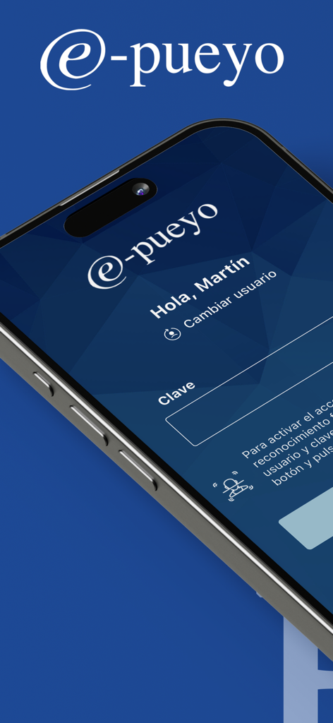 e-pueyo - Pantalla de inicio de sesión de la app de banca móvil e-pueyo en un smartphone