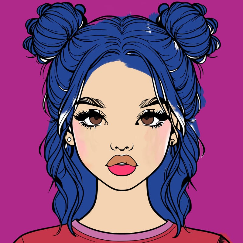 realistic girl with two buns in hair and lips