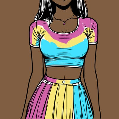 realistic girl wearing crop top and skirt