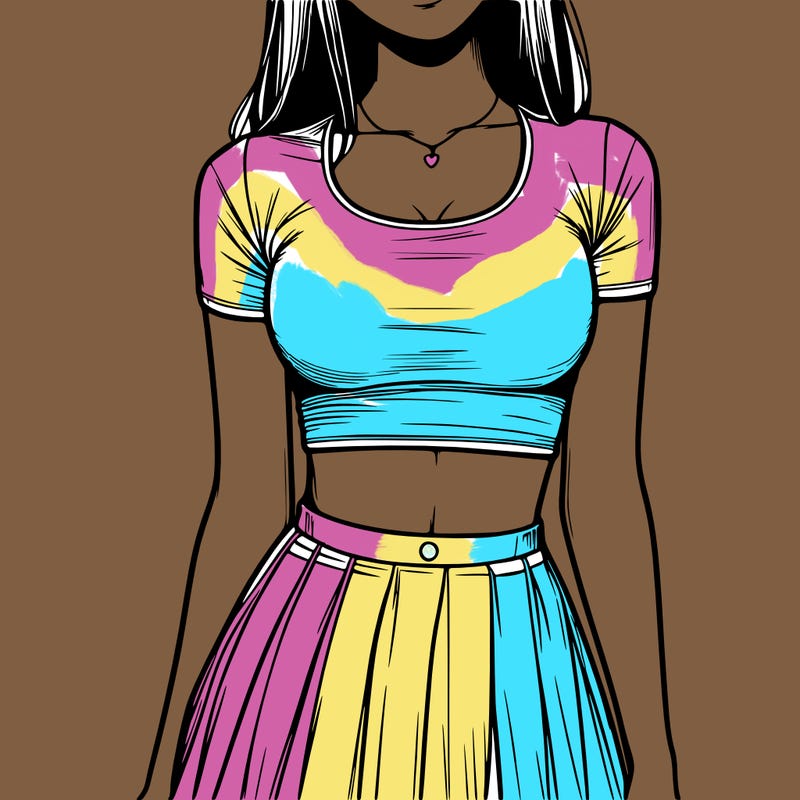 realistic girl wearing crop top and skirt