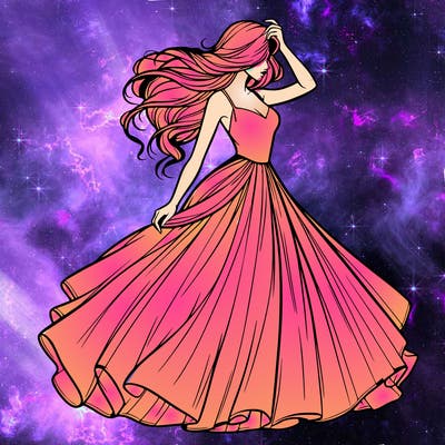 realistic woman with dress flowing in the wind