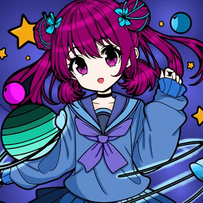 anime girl with planet and star accessories
