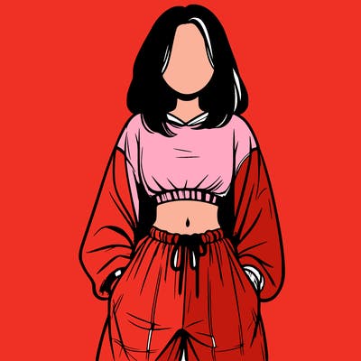 realistic girl faceless with baggy pants and a crop top