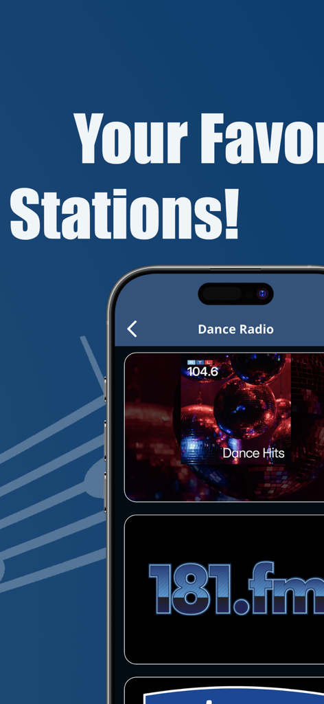 Music & Radio - Panor - Panor music app interface showing a selection of favorite radio stations