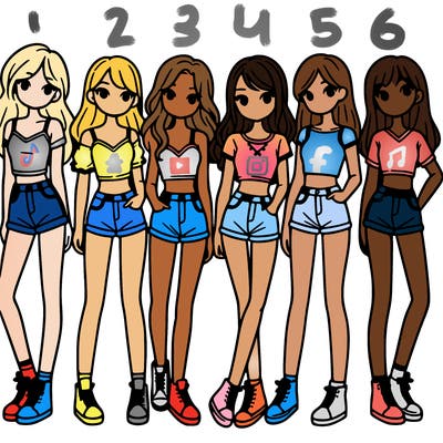 a group of girls wearing crop tops and shorts