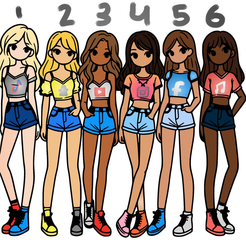 a group of girls wearing crop tops and shorts