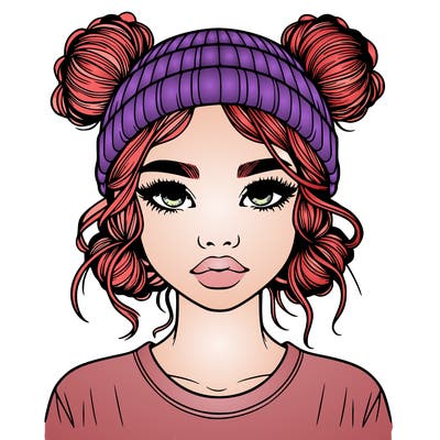 realistic girl with buns in her hair with a beanie on