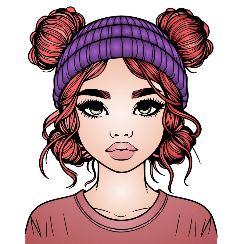 realistic girl with buns in her hair with a beanie on