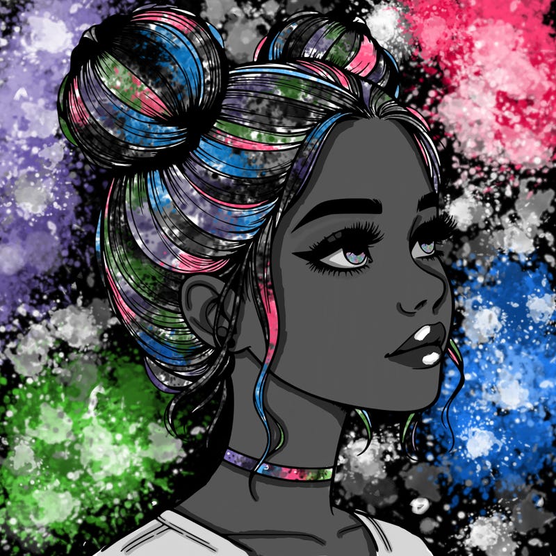 realistic girl with buns on the top of her head