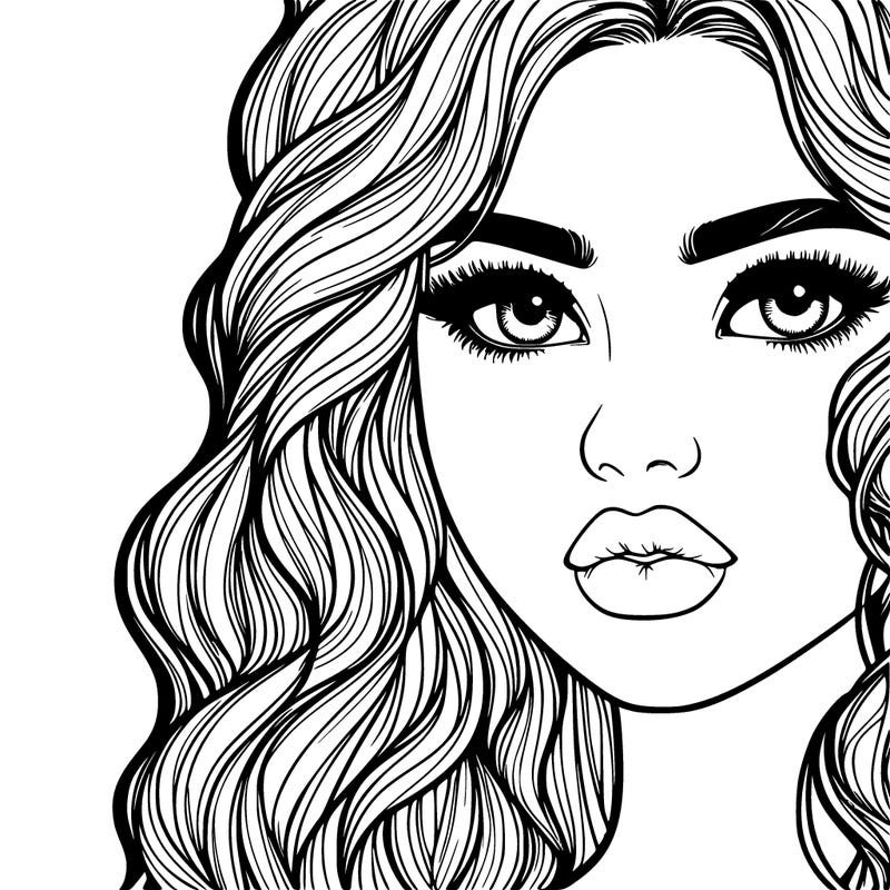 a realistic girl with wavy hair and lips
