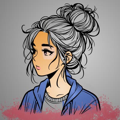 realistic teenage girl with a messy bun