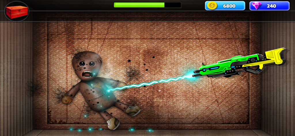 Smash The Ragdoll - Kill Dude - A ragdoll being attacked with a futuristic green laser gun in a stress relief game.