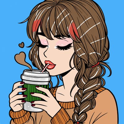 realistic girl drinking coffee