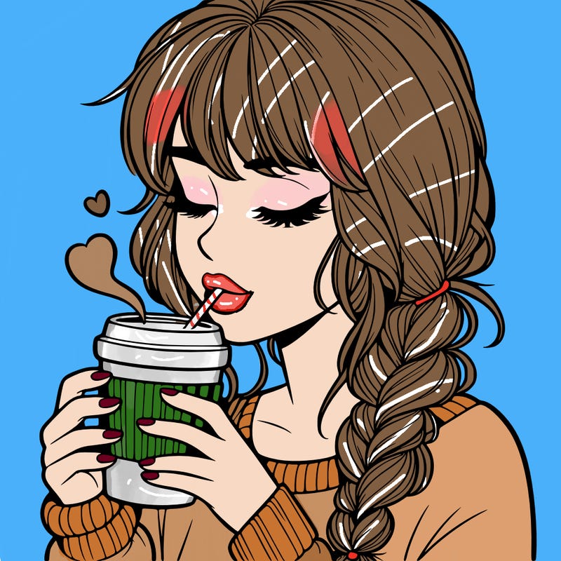 realistic girl drinking coffee