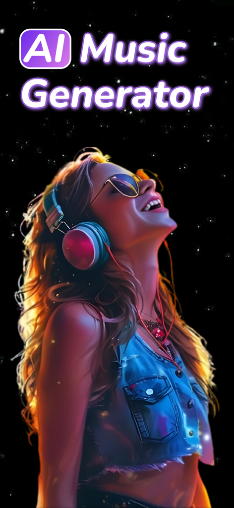 AI Song Generator ~ AI Music - A woman wearing headphones enjoying music created with an AI music generator