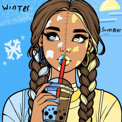 realistic girl with braided hair drinking boba
