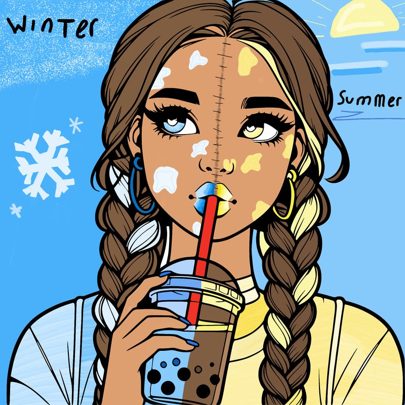 realistic girl with braided hair drinking boba