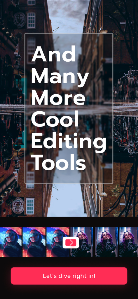 Promotional screen for Video Editor Effects app featuring advanced editing tools and a vibrant urban aesthetic