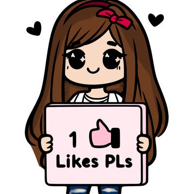 girl holding a sign saying 10 likes pls