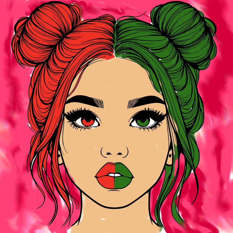 realistic girl with two buns on her hair and lips