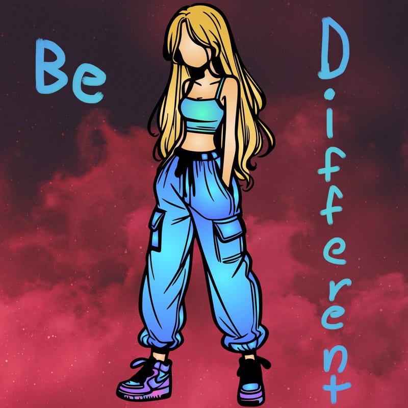 girl in baggy pants crop top and long hair