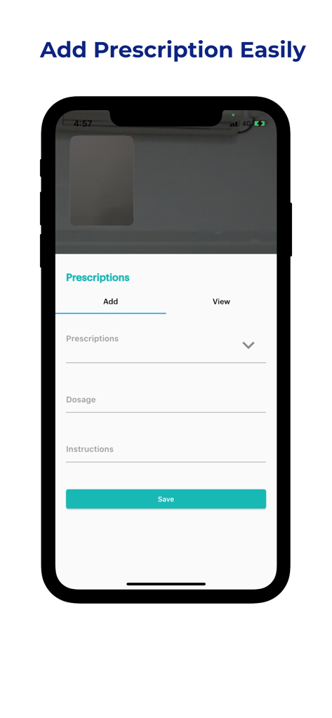 Swayam Health - For Doctors - A mobile interface for Swayam Health - For Doctors app showing the add prescription screen with fields for dosage and instructions