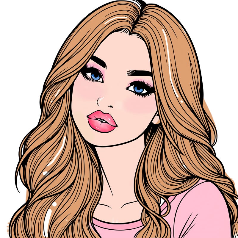 realistic girl with hair on her hair and lips