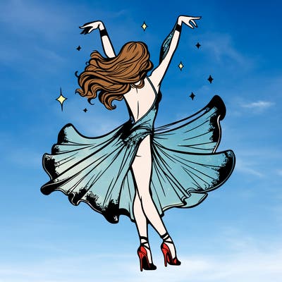 dancer dancing with a shimmery costume on realistic