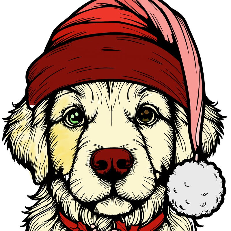 realistic dog with a christmas hat