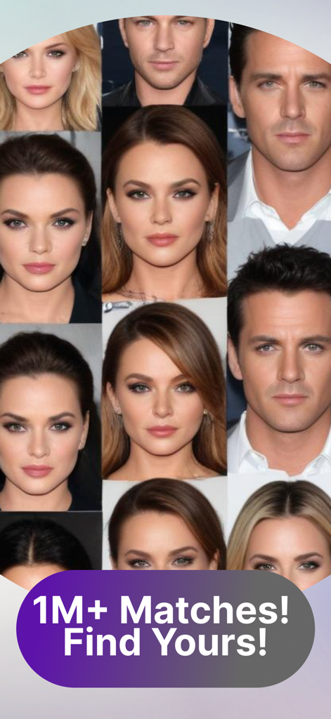 Your Famous Twin - Celebity - A collage of diverse celebrity faces highlighting over one million potential matches in the Celebity app.