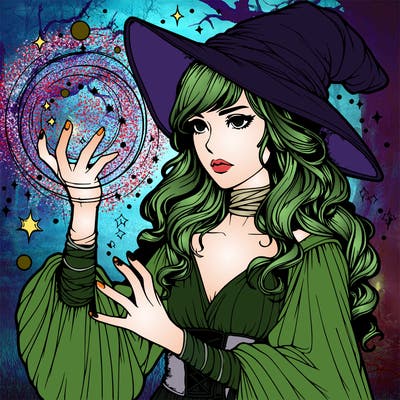 realistic women sorcerer using magic