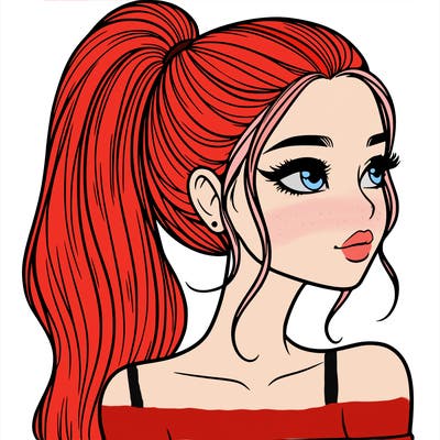 a beautiful and realistic girl with a high pony tail
