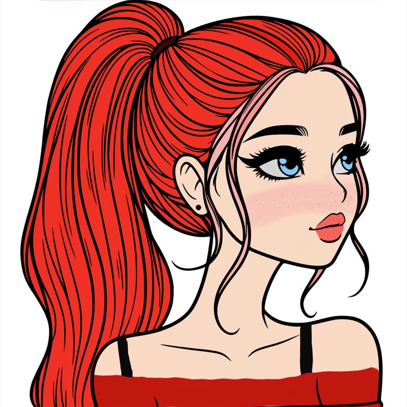 a beautiful and realistic girl with a high pony tail