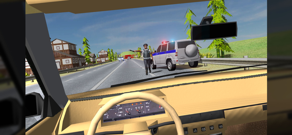 Car Simulator OG - Car Simulator OG에서 경찰이 차량을 세우는 1인칭 운전 보기