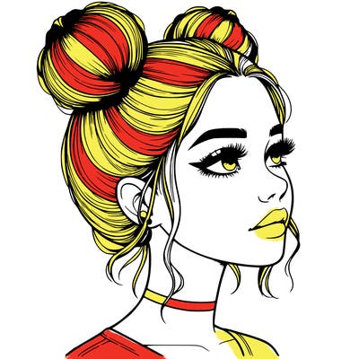 realistic girl with buns on the top of her head
