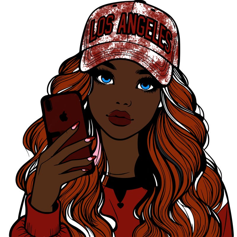 realistic beautiful girl wearing los ángeles cap holding an iphone
