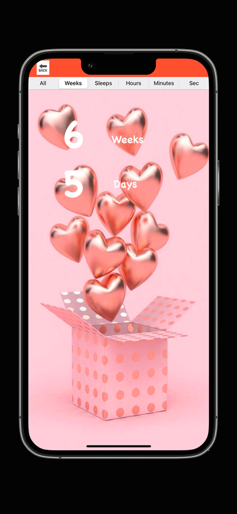 Valentine's Day Love Countdown - Valentines Day Love Countdown app interface showing weeks and days remaining with pink aesthetic heart background