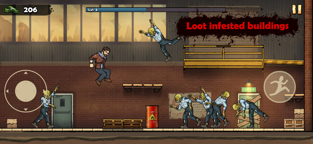 Earn to Die Rogue - Character jumping through a zombie infested building in Earn to Die Rogue