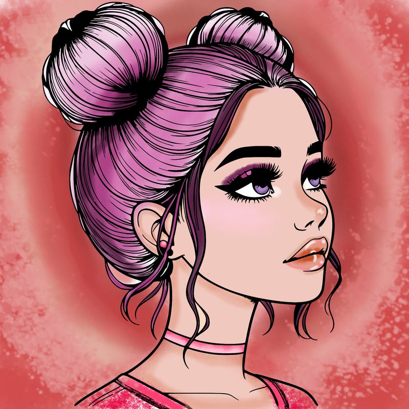 realistic girl with buns on the top of her head