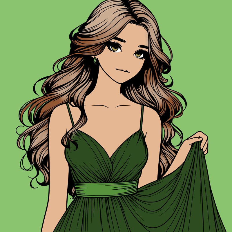 realistic girl in flowy silky prom dress